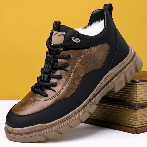 Botas de Nieve de Invierno para Hombre Caña Alta Cálidas Forradas de Piel Sintética Botas de Senderismo de Cuero Sintético Antideslizantes