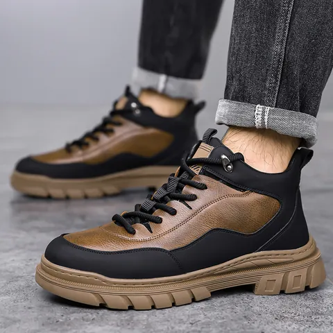 Botas de Nieve de Invierno para Hombre Caña Alta Cálidas Forradas de Piel Sintética Botas de Senderismo de Cuero Sintético Antideslizantes