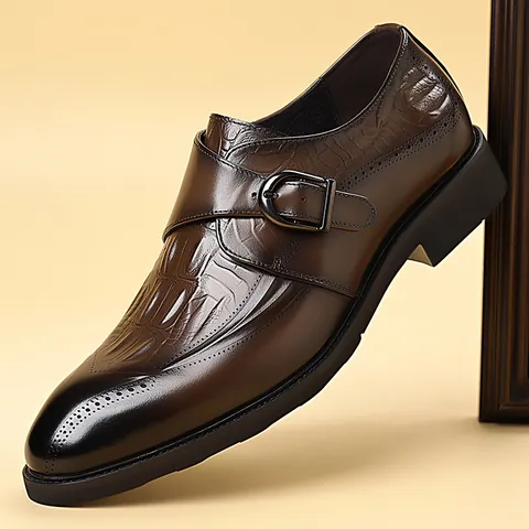 Scarpe Business da Uomo in Vera Pelle Stile Britannico Monk Strap Motivo Coccodrillo Brogue Scarpe Eleganti per Matrimonio