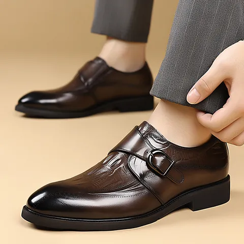 Scarpe Business da Uomo in Vera Pelle Stile Britannico Monk Strap Motivo Coccodrillo Brogue Scarpe Eleganti per Matrimonio