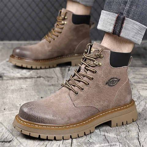 Herren Vintage Martin Boots Winter Outdoor Arbeitsschuhe Warmes Plüschfutter Rutschfeste Motorrad Stiefeletten Gummisohle
