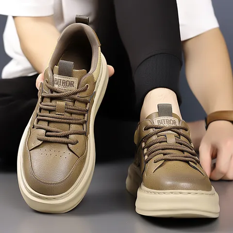 Men's Vintage Thick Soled Casual Sneakers Breathable Synthetic Leather Board Shoes Fashion Anti-Slip Low Top Board Shoes