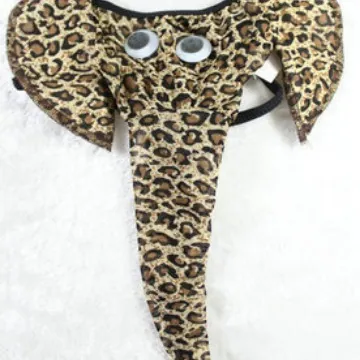 Sous-vêtements G-String Fantaisie Éléphant pour Hommes Sexy Imprimé Léopard en Maille Élasthanne Avec Trompe Oreilles et Yeux Mobiles