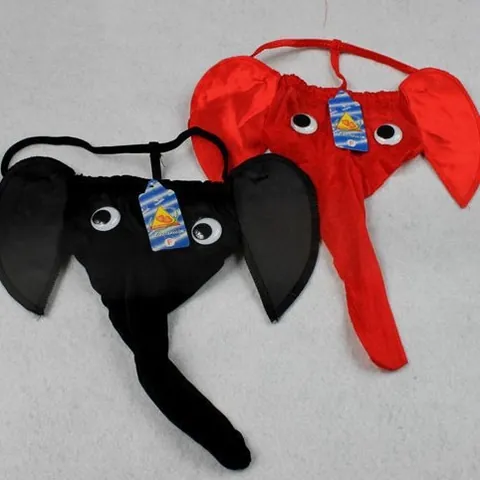 Sous-vêtements G-String Fantaisie Éléphant pour Hommes Sexy Imprimé Léopard en Maille Élasthanne Avec Trompe Oreilles et Yeux Mobiles
