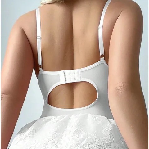 Conjunto de Lencería Sexy para Mujer Encaje Malla Satén Corsé Babydoll Ropa de Dormir Con Choker Ropa Interior Lazo Ajustado