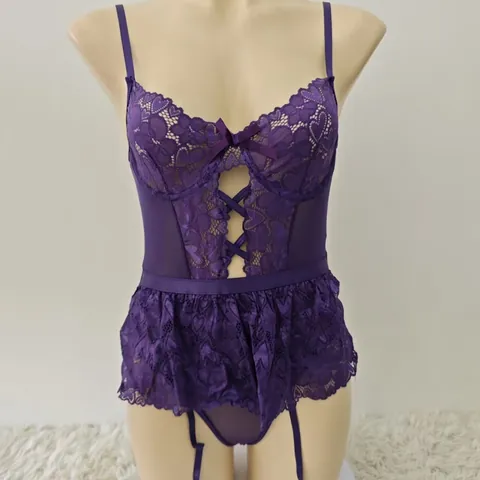 Sexy Lace Mesh Hollow Out Bodysuit With Garter Belt And Stockings Seductive Lingerie Set For Women Valentine Party Nightwear