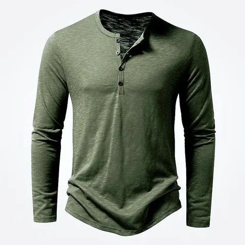 Herren Langarm Henley Hemd Casual Slub Textur Knopf Rundhals Einfarbig Mode Pullover Top Für Frühling Herbst