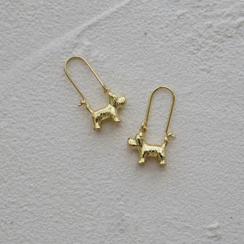Schnauzer Dog 3D Stereoscopic Animal Copper Brass U-Shape Hook Earrings For Women Creative Petite Dainty Jewelry