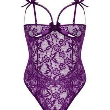 Body de Encaje Sexy para Mujer Patrón Floral Decoración Lazo Busto Abierto Sin Entrepierna Lencería de Una Pieza