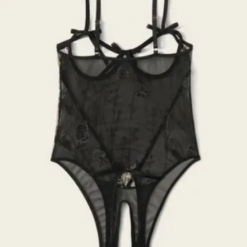 Body Sexy in Rete Nera Lingerie da Donna Ricamo Floreale Vintage Teddy Con Fiocchi Biancheria per San Valentino