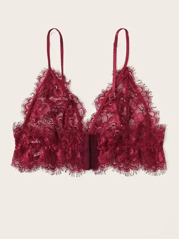 Reggiseno Bralette Sexy in Pizzo Ciglia da Donna Scollo a V Floreale Spalline Sottili Senza Ferretto Lingerie Top