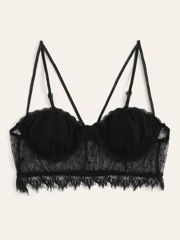 Reggiseno da Donna Taglie Forti in Pizzo Nero Sexy Bralette con Bordo a Ciglia Spalline Regolabili Intimo Sexy in Rete a Pois