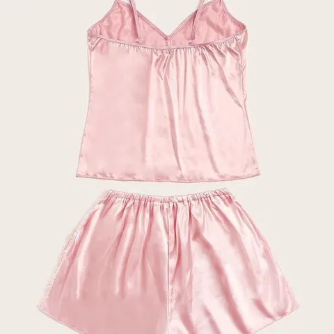Damen Sexy Rosa Satin Spitze Schlafanzug V-Ausschnitt Top Und Shorts Loungewear Lingerie Nachtwäsche Für Frauen