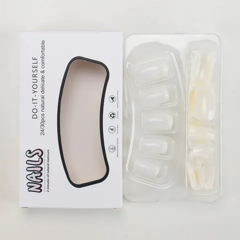 French Tip White Square Press On Nails Glossy Nude Pink False Nails Reusable Full Cover Artificial Fingernails For Women Daily Manicure