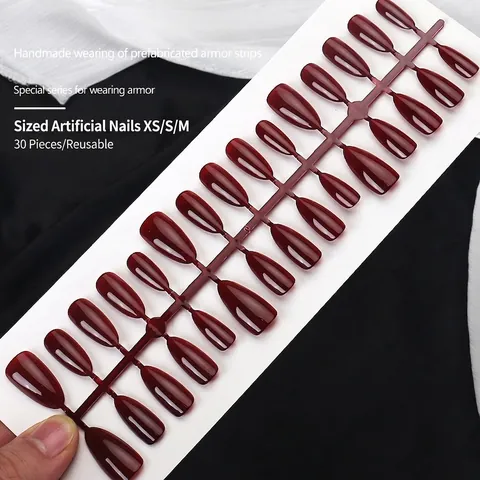 Weinrot Glänzende Mandelform Press-on-Nägel Wiederverwendbare Vollflächige Falsche Nägel Für Damen DIY Maniküre Täglich Elegant Zubehör