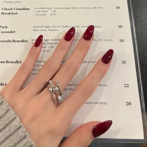 Weinrot Glänzende Mandelform Press-on-Nägel Wiederverwendbare Vollflächige Falsche Nägel Für Damen DIY Maniküre Täglich Elegant Zubehör