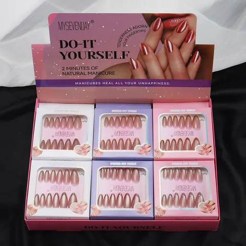 Unghie Finte Francesi Rosa Nude Eleganti Finiture Oro Argento Lunghe a Mandorla Punte per Unghie Con Colla e Strumenti per Donna