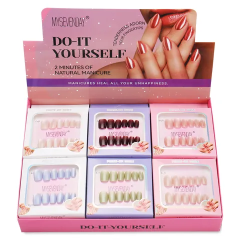 Uñas Postizas a Presión Cortas Simples y Lindas de Color Sólido para Mujer Resina ABS Kit de Manicura DIY Con Herramientas Incluidas