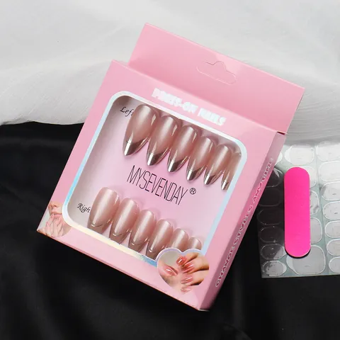 Unghie Finte Francesi Rosa Nude Eleganti Finiture Oro Argento Lunghe a Mandorla Punte per Unghie Con Colla e Strumenti per Donna