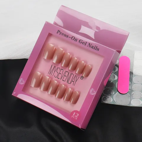 Set di Unghie Finte Press On Multicolore Forma Quadrata Corta Con Kit di Colla per Decorazione Manicure Fai-da-Te Donna