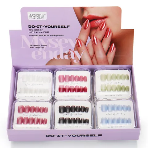 Uñas Postizas de Color Sólido Simple Forma Cuadrada Corta Resina ABS Kit de Manicura Para Mujeres Decoración de Uñas DIY