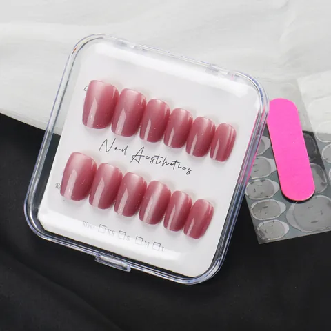 Uñas Postizas de Color Sólido Simple Forma Cuadrada Corta Resina ABS Kit de Manicura Para Mujeres Decoración de Uñas DIY