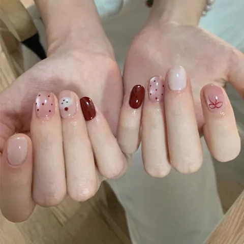 Cute Cat Eye Press On Nails With Bowknot Polka Dot Design Reusable ABS Resin Artificial Nails For Women Daily Manicure