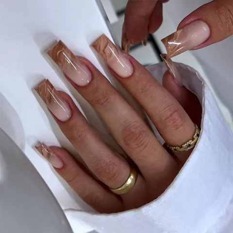 Lange Quadratische Marmor Bernstein Verlauf Künstliche Fingernägel Volle Abdeckung Künstliche Nägel Für Damen Mode Nagelkunst Dekoration