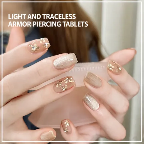 Handmade Press On Nails Cat Eye 3D Flower Bowknot Rhinestone Design Square Round Full Cover False Nails For Women Party Holiday Accessary