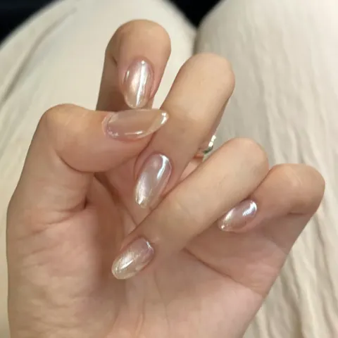 Unghie Finte a Pressione Fatte a Mano Sfumate Occhio di Gatto Rosa Nudo Lucido Ovale Riutilizzabili per Donna Manicure DIY Quotidiana