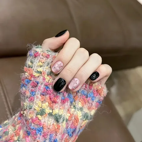 Uñas Postizas Estrella Ojo de Gato Con Strass Negro Rosa Cortas Redondas Cuadradas Hechas a Mano Para Mujer Decoración Manicura