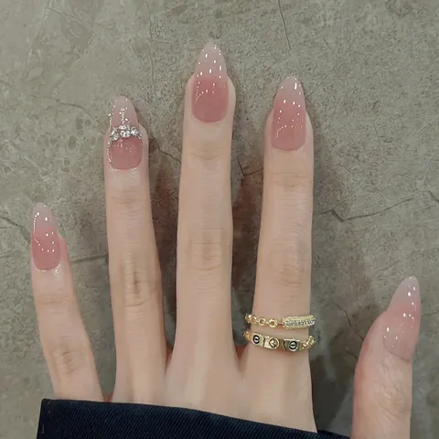 Handmade Press-on Nails Nude Pink Gradient Cat Eye Rhinestone Heart Bow Design False Nails For Women Everyday Decorative Manicure