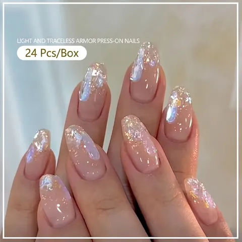 Aurora Star Nude Pink Διαβάθμιση Ψεύτικα Νύχια Μακρύ Τραπεζοειδές Μπαλαρίνα Με Γκλίτερ Για Γυναικεία Διακόσμηση Δακτύλων Ομορφιά