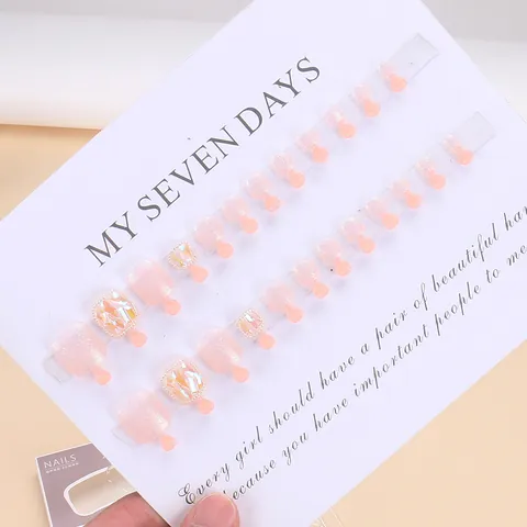 Uñas Postizas para Pies Rosa con Purpurina y Strass Aurora Verano Desmontables para Mujer Juego de Manicura