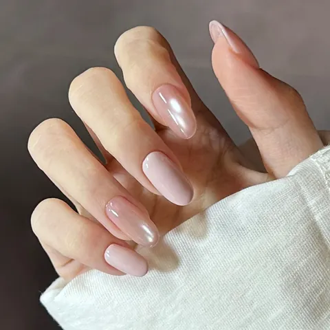 Pink Nude Gradient Press On Nails Elegant Starry Sky Fake Nails For Women Sweet Minimalist Full Cover Manicure Nails