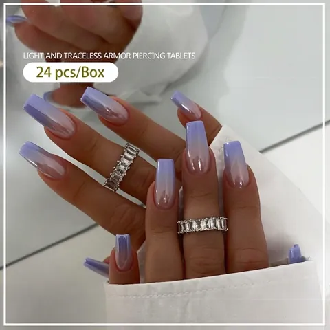 Gradient Purple Long Coffin Press On Nails Mirror Finish ABS Resin Handmade DIY Manicure Accessories For Women Daily Party
