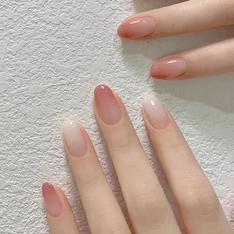 Handmade Gradient Pink White Press On Nails High Gloss Almond Shape Sweet Summer Style Reusable False Nails For Women Beauty DIY Manicure