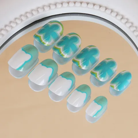 24 Pezzi Unghie Finte Per Bambini Corte Tonde Carino Cartone Animato Fiore Nuvola Modelli Colorati Set Di Unghie Finte Per Ragazze Manicure Fai Da Te