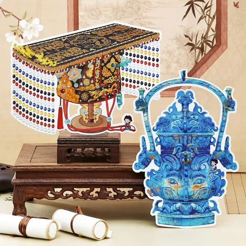 Vintage Chinese Style DIY Puzzle PET Sticker Set Imperial Crown Ancient Bronze Artifact Pattern Decorative Stickers For Scrapbooking Journaling Decoration