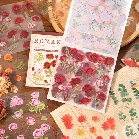 Vintage PET Waterdicht Bloemen Specimen Stickerboek Romantisch Botanisch Floraal Decoratieve Stickers DIY Journaling Materiaal