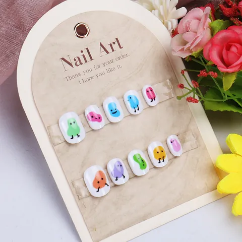 Juego de 24 Piezas de Uñas Postizas a Presión para Niños con Frutas de Dibujos Animados Puntas de Uñas DIY Manicura Niñas