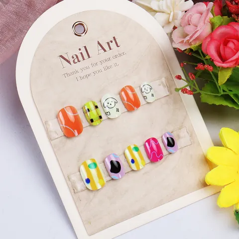 Kids Cute Cartoon Puppy Press-on Nails Colorful Graffiti Painted DIY Manicure For Girls Artificial Nails With Tools