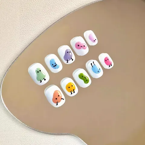 Juego de 24 Piezas de Uñas Postizas a Presión para Niños con Frutas de Dibujos Animados Puntas de Uñas DIY Manicura Niñas