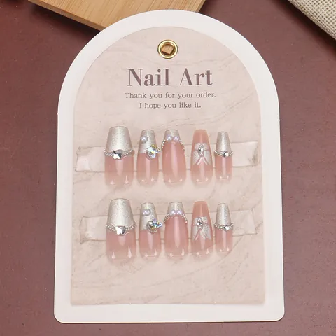 Uñas Postizas de Mariposa Hechas a Mano Degradado Verde Ojo de Gato Lazo Decoración de Perlas Artificiales Estilo Francés Puntas de Uñas Trapecio Largas Accesorios de Manicura Mujer