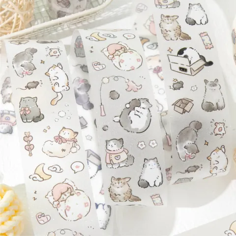 Cute Cartoon Cat PET Decorative Tape Shimmer Glitter Masking Tape Scrapbooking Stationery For DIY Planner Journal Phone Case Decoration