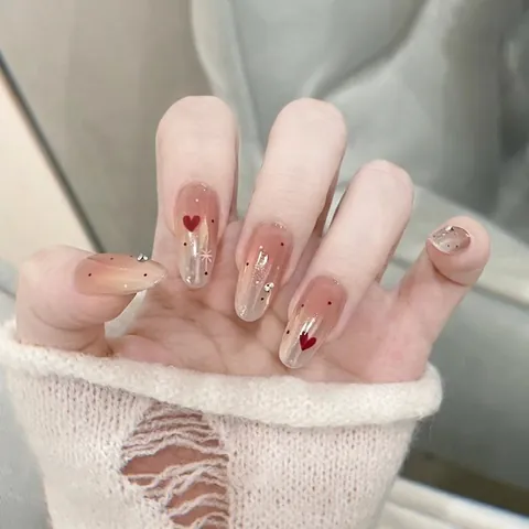 Rote Herz Farbverlauf Künstliche Nägel Mit Strass Süße Mandelform Rosa Falsche Nägel Für Damen Tägliche Maniküre