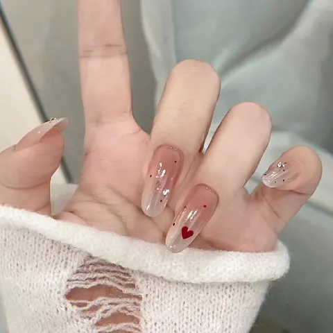 Rote Herz Farbverlauf Künstliche Nägel Mit Strass Süße Mandelform Rosa Falsche Nägel Für Damen Tägliche Maniküre