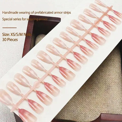 Rosa Farbverlauf Katzenauge Aufklebbare Nägel Mandelform Glänzend Full Cover Künstliche Nägel Set Für Damen Maniküre Dekoration