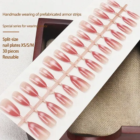 Katzenauge Aufdrücknägel Rosa Lila Blush Verlauf Mandelform Künstliche Nägel ABS Harz Elegante Tägliche Maniküre Nägel Für Damen