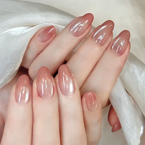 Unghie Finte da Donna Eleganti Rosa Sfumate Occhio di Gatto Riutilizzabili in Resina ABS Forma a Mandorla per Appuntamenti
